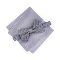 Men's Grid Pre-Tied Bow Tie & Solid Pocket Square Set