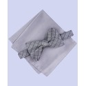 Men's Grid Pre-Tied Bow Tie & Solid Pocket Square Set