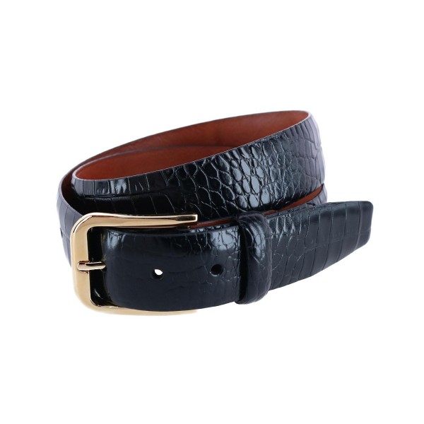 Men's Leather Mock Crocodile Print Belt with Gold Buckle