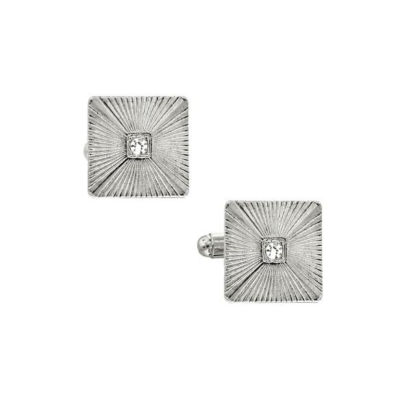 Jewelry Silver-Tone Crystal Square Cufflinks