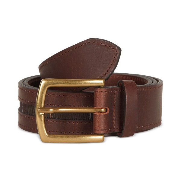 Men's Leather Belt with Signature Tartan Piped Panel