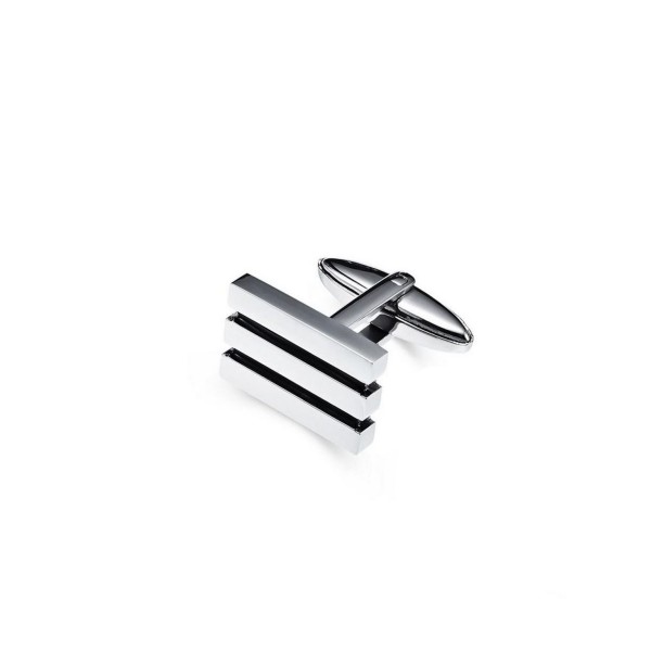 Stainless Steel Silver & Black Plated Lined Cuff Links